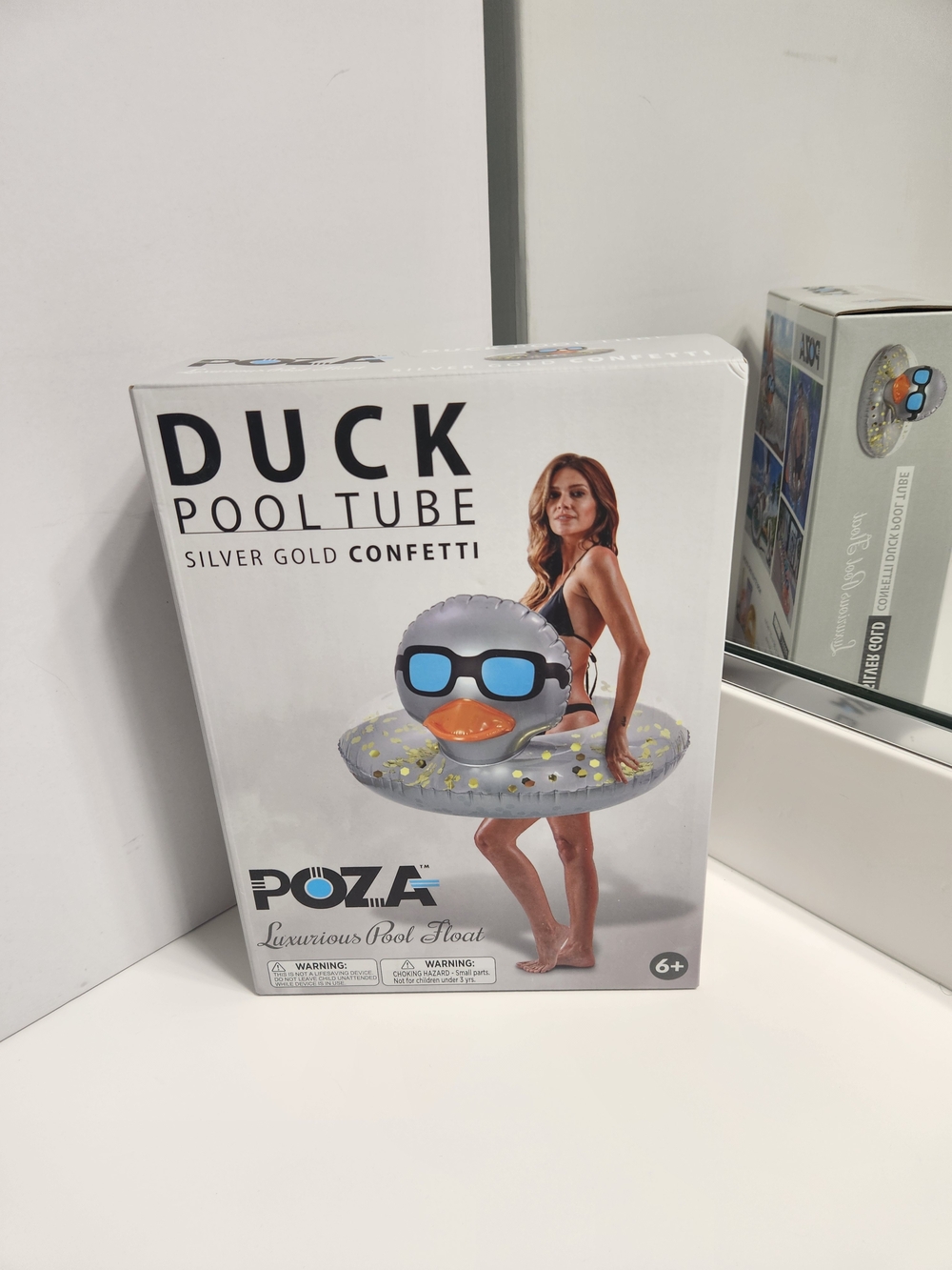 Silver Gold Confetti Duck Pool Tube Float - Silver Duck with SunGlasses - Picture 2 of 4
